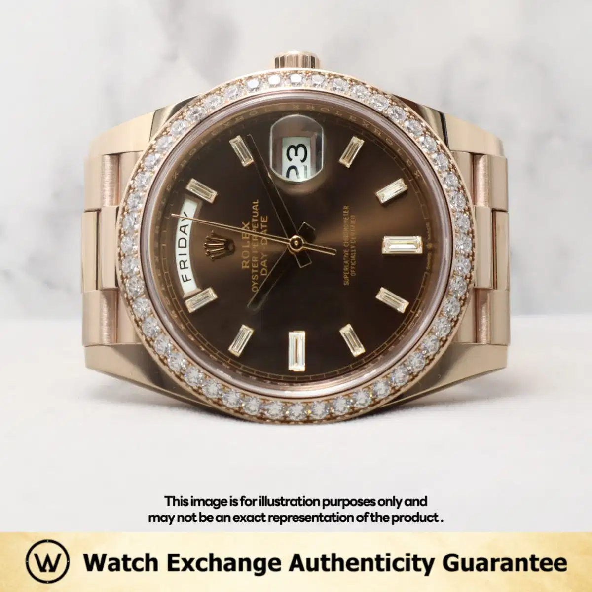 Rolex Daydate 228345RBR Chocolate 10 Baguette Diamonds