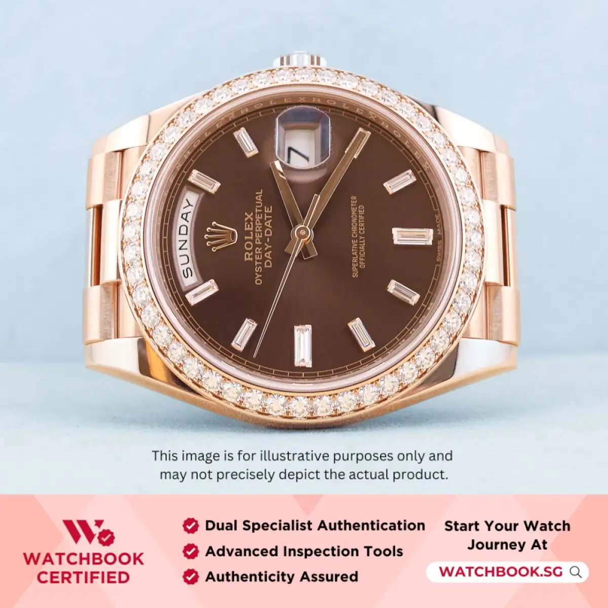 Rolex Daydate 228345RBR Chocolate 10 Baguette Diamonds